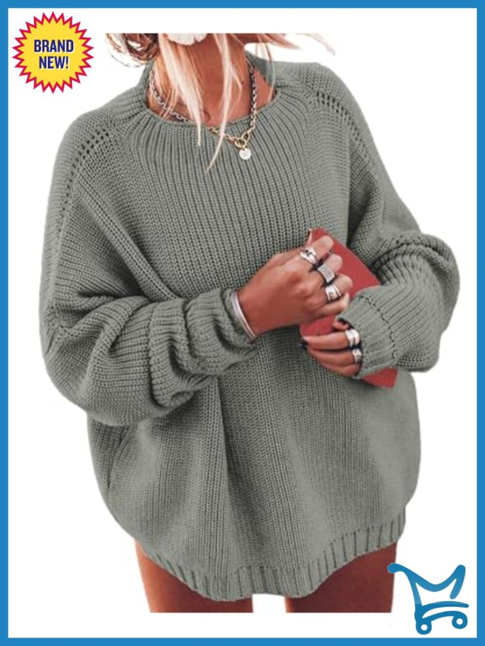 Oversized Chunky Knit Batwing Boat Neck Pullover Sweater